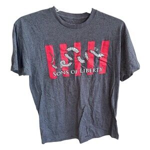 Sons Of Liberty Mens T-Shirt  Gun Works Gray Graphic Grunt Skull USA Size Large